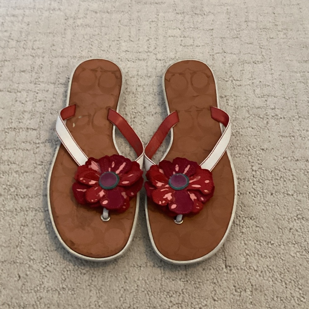 Coach Larisa Red Cale Floral Sandals size 9.5